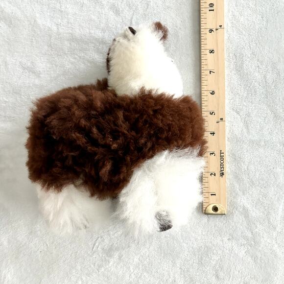 Fluffy Peruvian Alpaca Toy Real Fur Llama Brown White Handmade SO SOFT! 9" - Picture 9 of 9